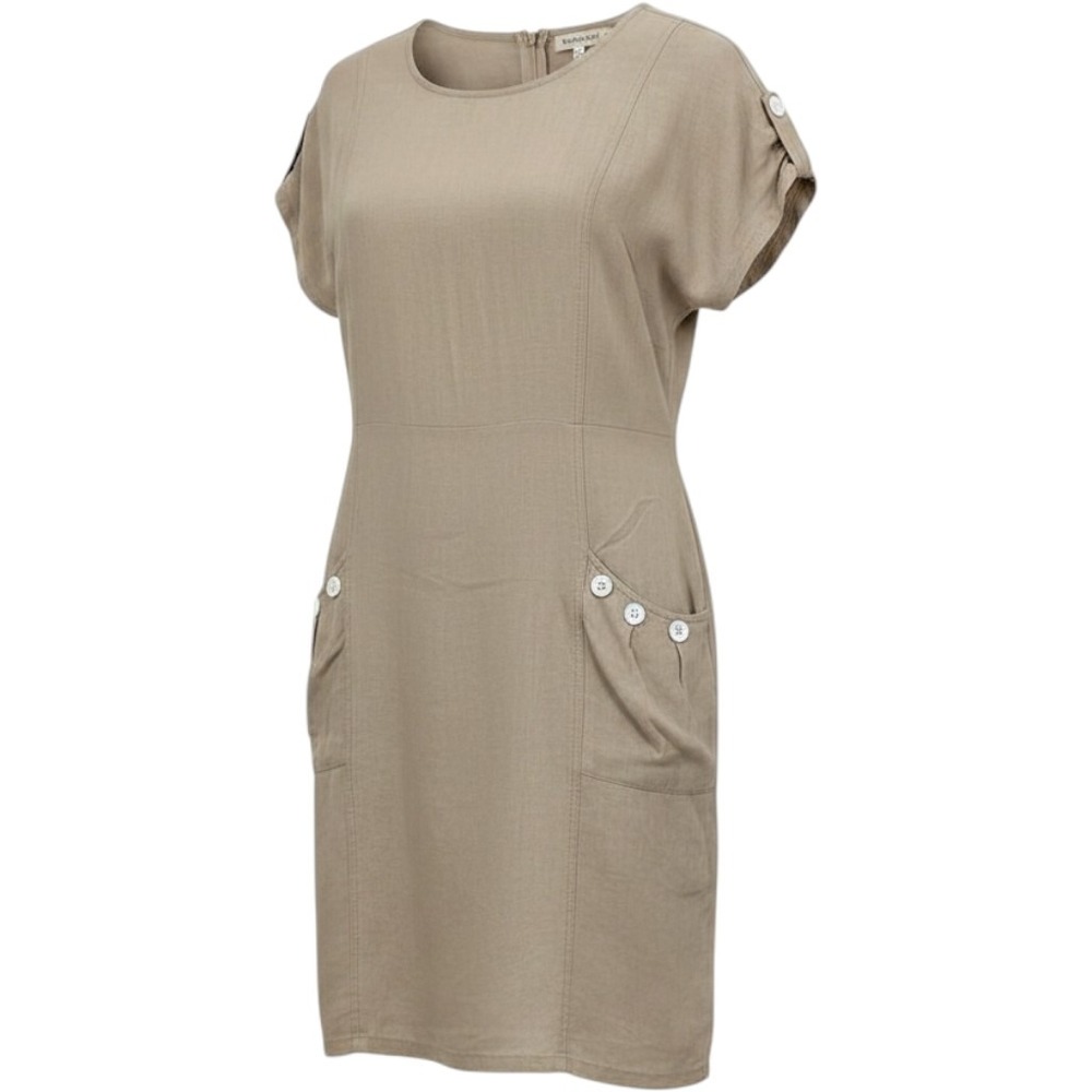 Yidartan Womens Short Sleeve‎ Linen Blend Dress M Tan Summer Beach Work
